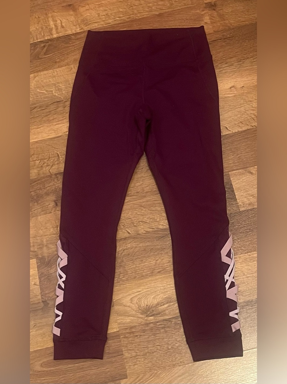 Fabletics Maroon Athletic Capri Leggings with Pink Accent